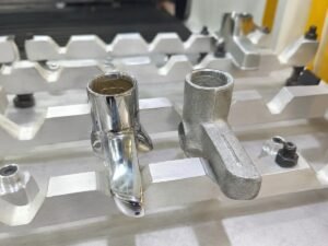 Zinc alloy faucet parts before and after robotic polishing