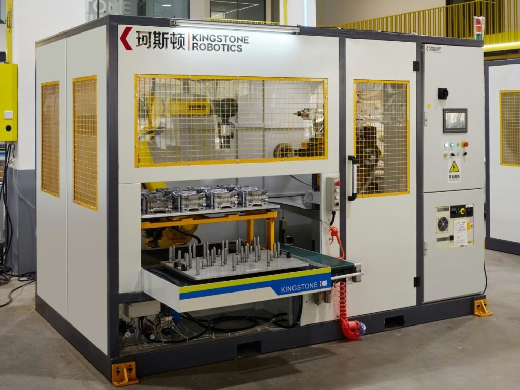 Robotic polishing cell layout with workpiece fixture and finishing stations