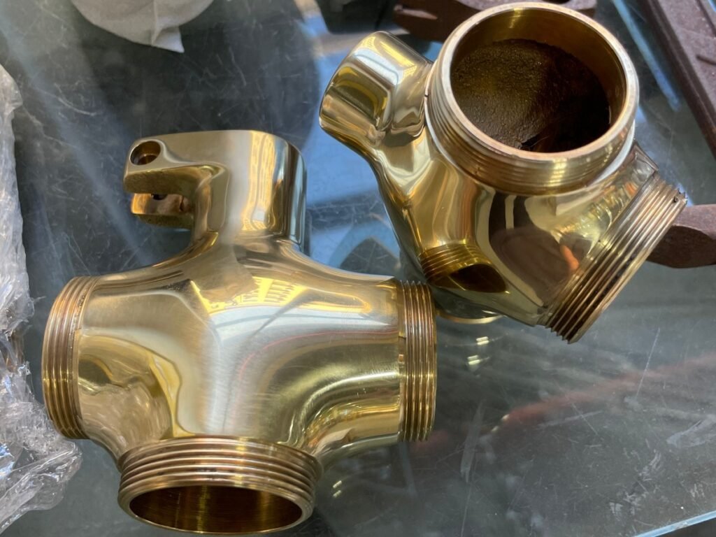 Close-up of the surface and edges of a polished metal component