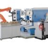 Robotic metal finishing cell with abrasive belt stations