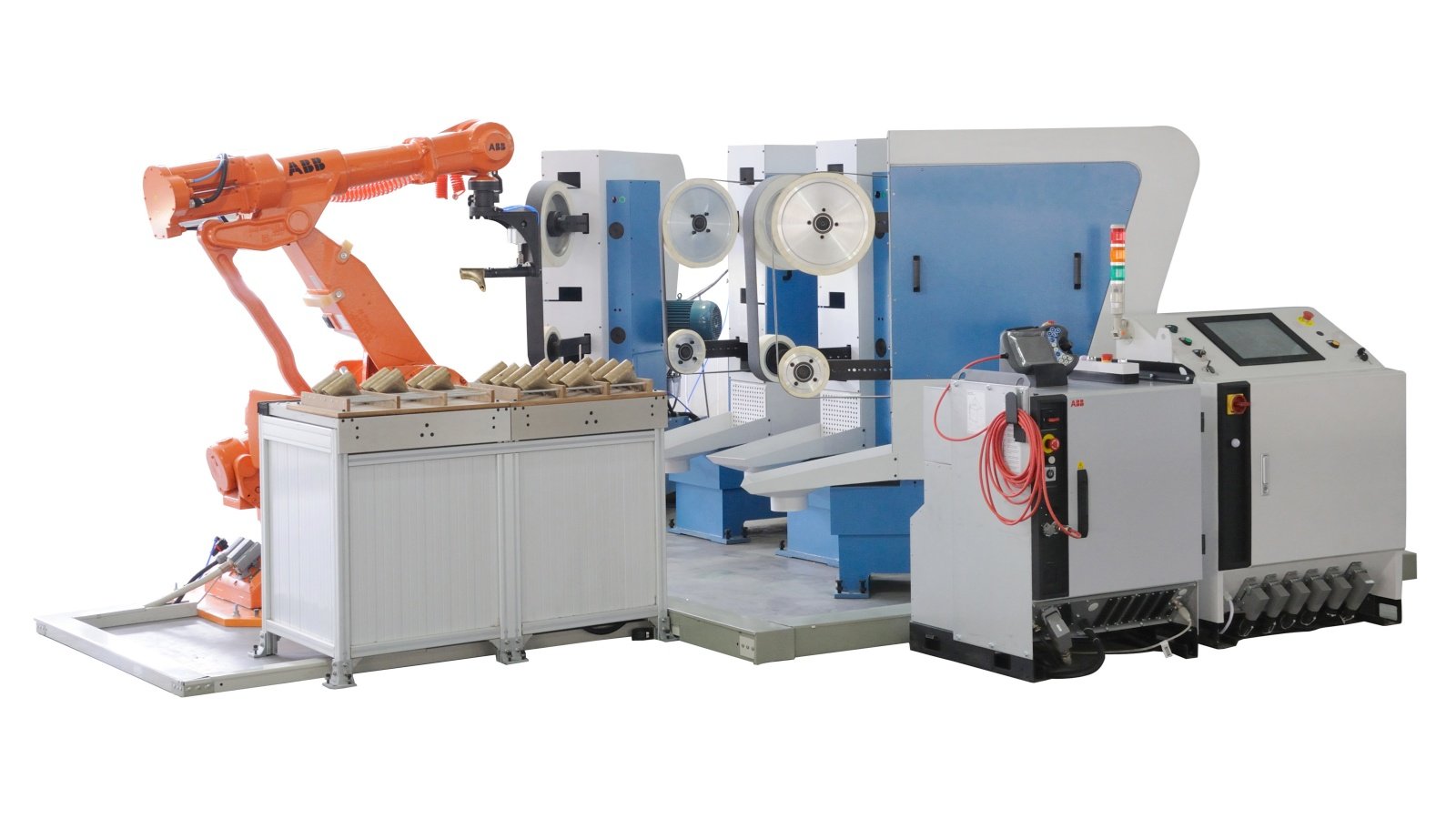 Robotic metal finishing cell with abrasive belt stations